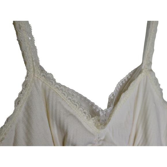 Y2K Poof Excellence Lace Trim Cami Tank Top BOHO Ribbed Knit Fairy Ivory Medium - Picture 3 of 8